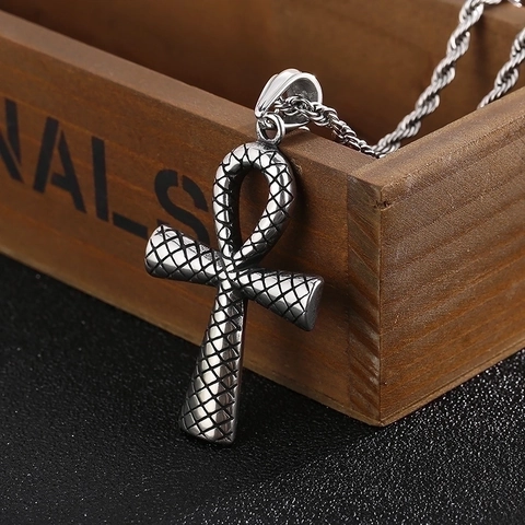 Ciondolo Croce Ankh Acciaio Inossidabile Egiziano Simbolo Della Vita Vintage Punk Texture Serpente Per Uomo