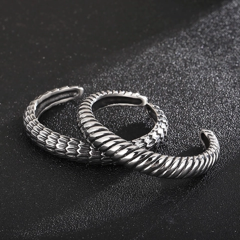 Roestvrijstalen Open Bangle Armband Vintage Drakenschub Touw Getextureerde Punk Retro Manchet Voor Heren
