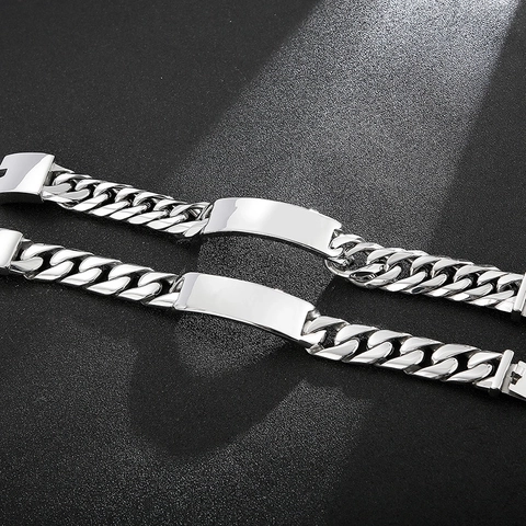Heren Cubaanse Schakelarmband ID 316L Roestvrij Staal Gepolijst Rechthoekige Plaat Hip Hop Mode Sieraden