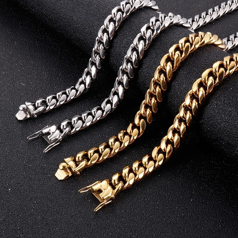 Collar Y Pulsera De Cadena De Eslabones Cubanos De Acero Inoxidable Joyería Hip Hop Streetwear Punk Para Hombres Metal Pulido