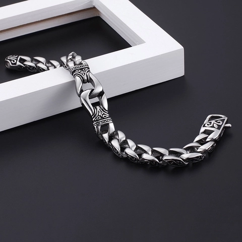 Bracciale Da Uomo In Acciaio Inossidabile Catena Cubana Vintage Motivo Inciso Punk Gothic Gioielli Retro Heavy Metal