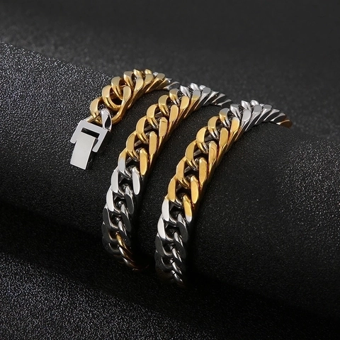 Collana Da Uomo A Catena Cubana In Acciaio Inossidabile Bicolore Oro Argento Gioielli Hip Hop Rock