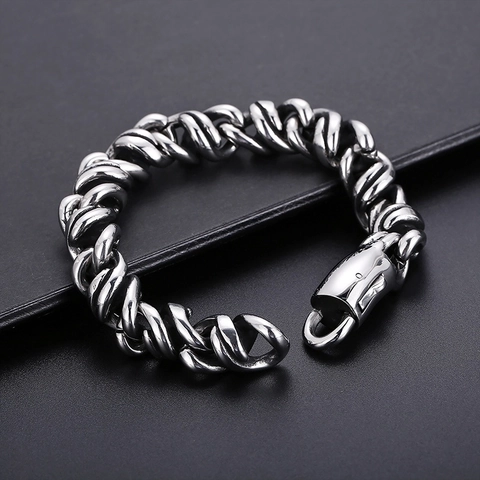 Herren 316L Edelstahl Armband Retro Geflochten Spiral Gliederkette Industrial Punk Schwermetall Armreif Schmuck Accessoire