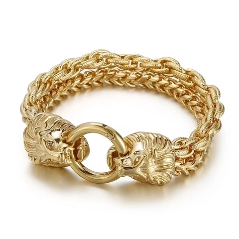 Pulsera Para Hombre Cabeza De León Cadena Trenzada Acero Inoxidable 316L Punk Rock Joyería Motero