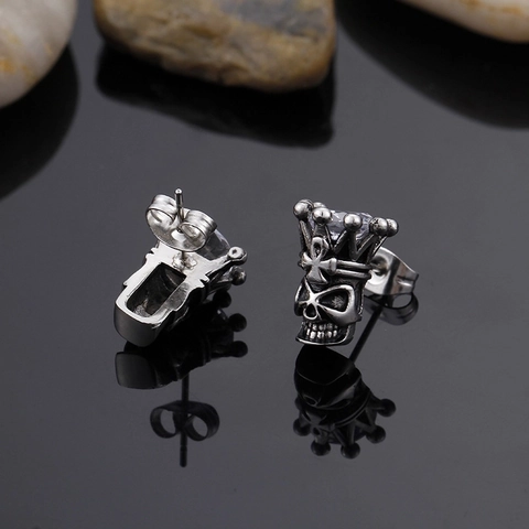 Gotische Doodskop Kroon Oorknopjes Roestvrij Staal Punk Rock Strass Kruis Vintage Sieraden Voor Heren Dames
