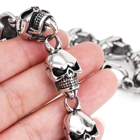 Collar De Calavera Para Hombre Acero Inoxidable 316L Punk Rock Gótico Cadena De Metal Pesado Joyería