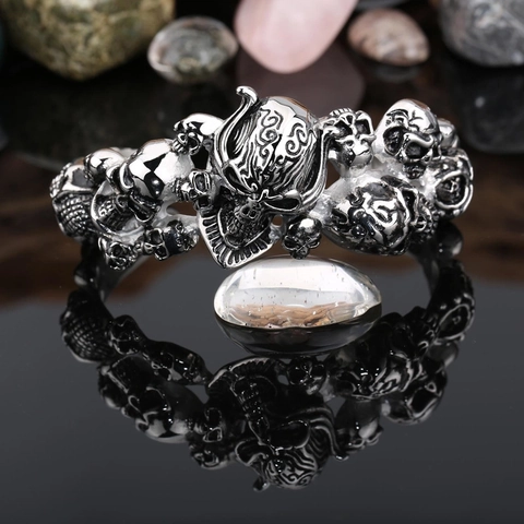 Totenkopf Armreif Herren Edelstahl Punk Gothic Vintage Oxidierter Metall Schmuck Hypoallergen Hip Hop