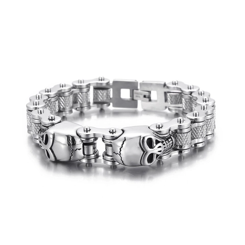Men Stainless Steel Skull Bracelet Motorcycle Chain Link Biker Punk Gothic Rock Jewelry Silver Color
