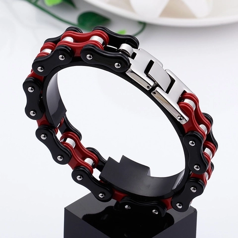 Motorcycle Chain Bracelet Stainless Steel Industrial Punk Hip Hop Mechanical Style Red Black Silver For Men