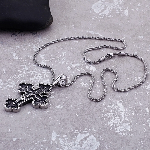 Vintage Kruis Hanger Roestvrij Staal Jezus Religieuze Reliëf Retro Gotische Hip Hop Statement Sieraden Voor Heren Jongens