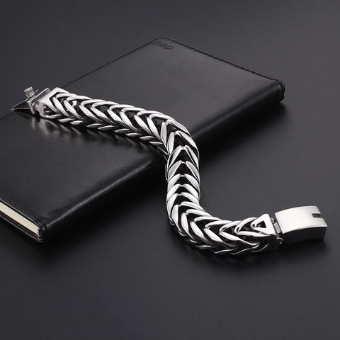Pulsera De Cadena Trenzada De Acero Inoxidable 316L Cierre De Caja Estilo Punk Joyería Masculina Para Hombres Plateado