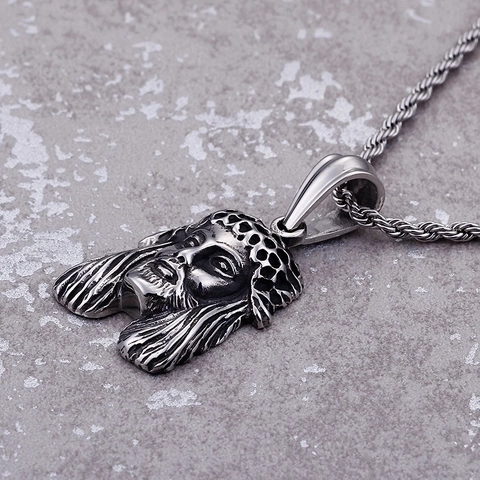 Colgante Cabeza De Jesús Acero Inoxidable Corona De Espinas Joyería Religiosa Retro Para Hombres Color Plata