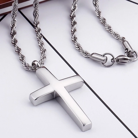 Collar Con Colgante De Cruz De Acero Inoxidable Minimalista Geométrico Joyería Religiosa Hombres Mujeres Estilo Hip Hop