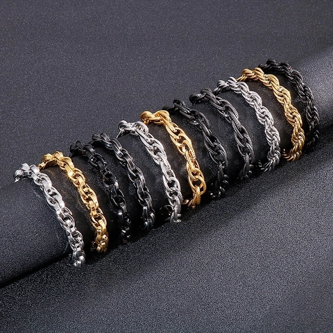 Pulsera De Cadena Para Hombre Acero Inoxidable Punk Retro Eslabón Cuadrado Doble Hebilla Joyería Hip Hop