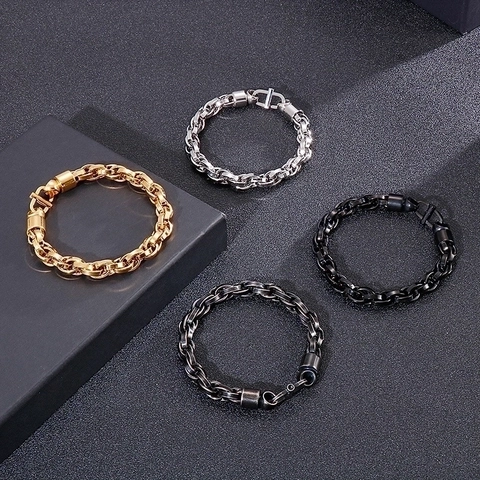 Pulsera De Cadena Para Hombre Acero Inoxidable Punk Retro Eslabón Cuadrado Doble Hebilla Joyería Hip Hop