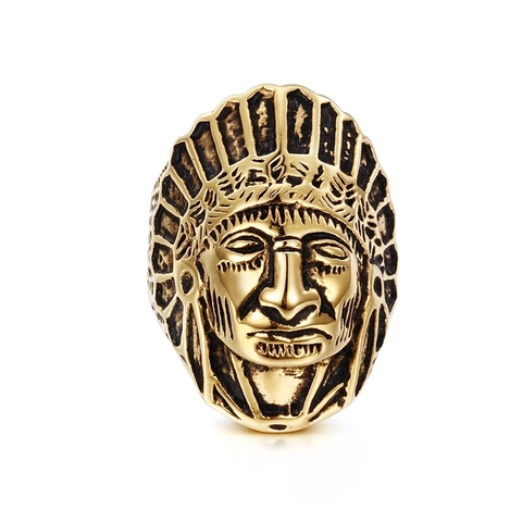 Vintage Indian Chief Head Ring Men Titanium Steel Gold Silver Color Punk Gothic Retro Biker Jewelry