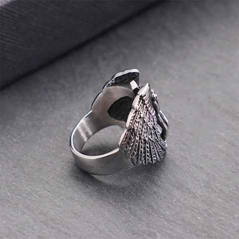 Vintage Men Stainless Steel Ring Angel Wings Cross Relief Gothic Punk Jewelry Retro Silver Color Hollow Band