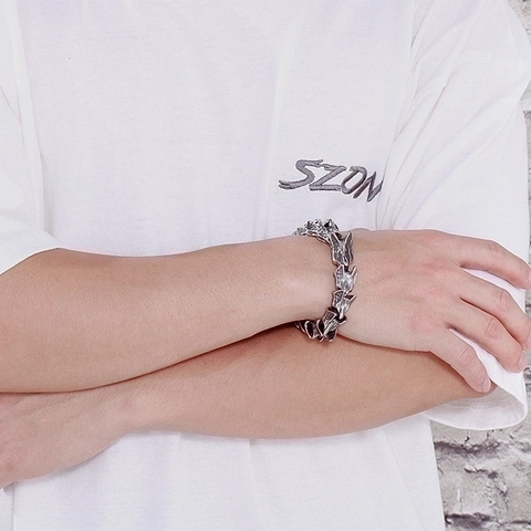 Bracciale A Maglie Osso Di Drago Acciaio Inossidabile Vintage Punk Gotico Per Uomini