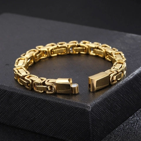 Pulsera Hombre De Acero Inoxidable Cadena Bizantina Estilo Industrial Pesado Eslabón Rectangular Joyería Masculina