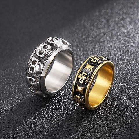 Vintage Skull Head Ring Titanium Stainless Steel Gothic Punk Rock Embossed Band For Men Retro Hip Hop Street Fashion Jewelry
