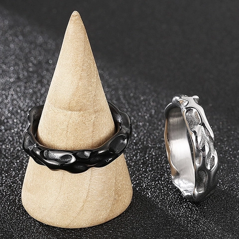 Irregular Wave Ring Titanium Steel Lava Texture Molten Metal Punk Industrial Style Finger Jewelry For Men Unisex Cool