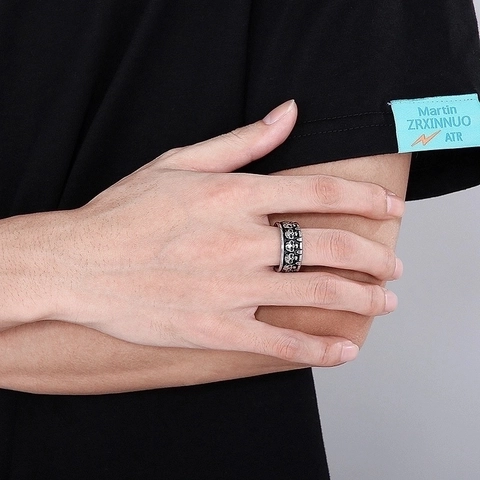 Anillo Calavera Acero Inoxidable Relieve Grabado Banda Ancha Punk Gótico Rock Hip Hop Retro Joyería Accesorio Hombre