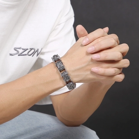 Mens Stainless Steel Bracelet Retro Filigree Scrollwork Engraved X Shape Hollow Link Chain Jewelry Gothic Punk Style