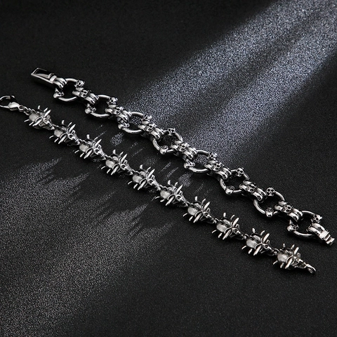 Pulsera De Calavera Para Hombre Acero Inoxidable Punk Gótico Rock Biker Joyería Color Plata Vintage Cadena Pesada