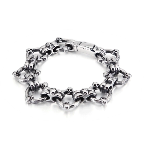 Men Totenkopf Kette Armband Punk Gothic Retro 316L Edelstahl Schwerer Biker Schmuck Für Männer
