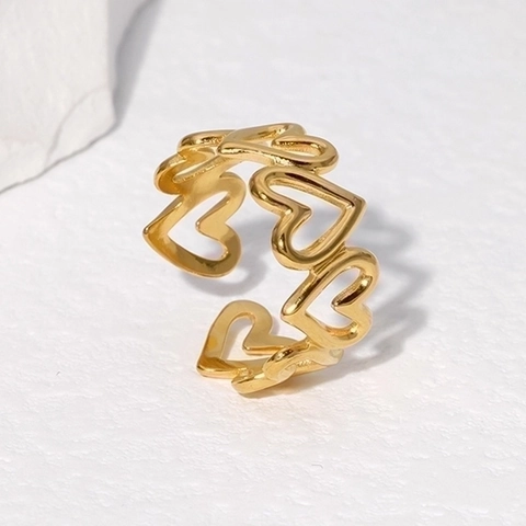 Hollow Heart Open Adjustable Ring Stainless Steel 18K Gold Plated Minimalist Trendy Fashion Jewelry For Women
