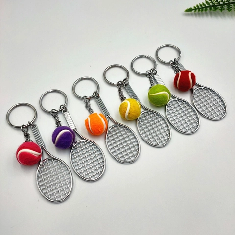 Tennis Schläger Schlüsselanhänger Mini Tennisball Zinklegierung Filz Simulation Sport Souvenir Tasche Anhänger