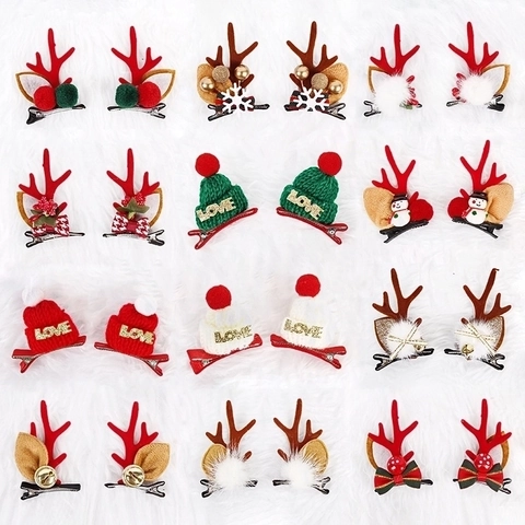 Mollette Per Capelli Di Natale Corna Di Renna Cappello A Maglia Peluche Pelliccia Campanello Clip A Becco D'Anatra Copricapo Da Festa Carino