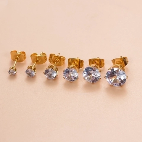 Round Cubic Zirconia Stainless Steel Stud Earrings Helix Cartilage Piercing Jewelry For Women