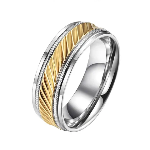 Edelstahl Zahnring Für Herren Zweifarbige Gold Silber Reifenmuster Industrieller Stil Modischer Schmuck