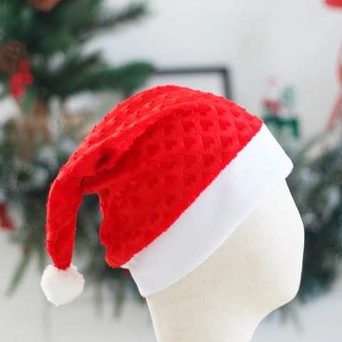Cappello Di Natale In Tessuto Peluche Corto Motivo Cuore Goffrato Rosso Bianco Accessorio Festa Per Adulti