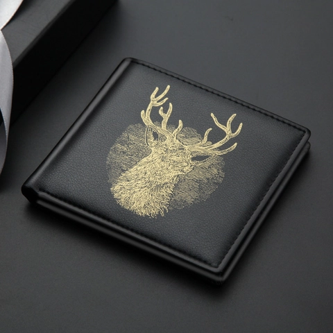Men Short Wallet PU Leather Bifold Stag Deer Head Print Artistic Pattern ID Window Multiple Card Slots Business Casual