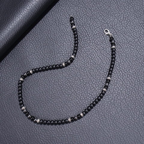 Natural Stone Beaded Necklace Matte Black Obsidian Tiger Eye Hematite Retro Handmade Jewelry For Men Women