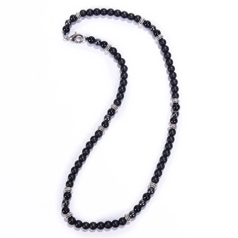 Natural Stone Beaded Necklace Matte Black Obsidian Tiger Eye Hematite Retro Handmade Jewelry For Men Women