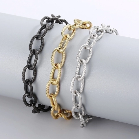 Edelstahl Armband Strukturierte Gedrehte Ovale Gliederkette Minimalistischer Schmuck Für Herren Damen Unisex Karabinerverschluss