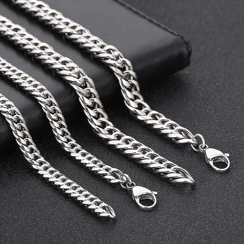 Cuban Link Curb Chain Necklace Titanium Stainless Steel Silver Color Polished Hip Hop Streetwear Jewelry For Men Women