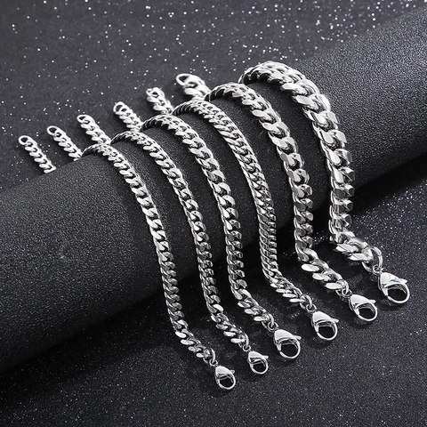 Edelstahl Panzerarmband Einfache Flache Gliederkette Schmuck Für Herren Und Damen Mode Hip Hop Stil Karabinerverschluss