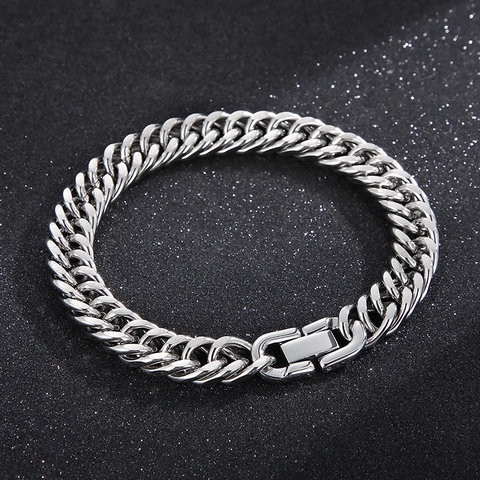 Collana E Bracciale Da Uomo Catena A Maglia Cubana In Acciaio Inossidabile Lucido Punk