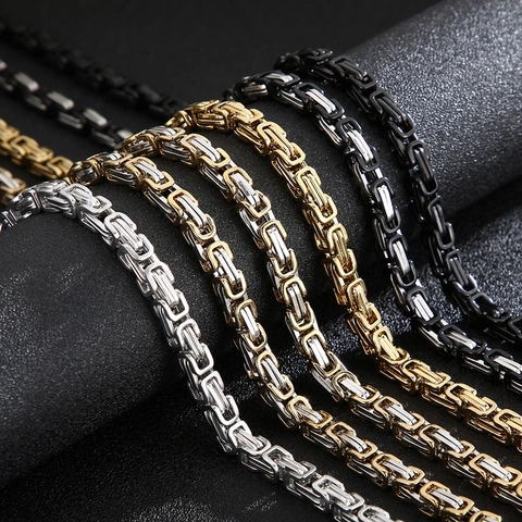 Men Stainless Steel Necklace Punk Byzantine King Chain Double Snake Head Clasp Gothic Hip Hop Jewelry Fashion Cool