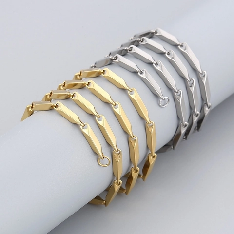 Geometric Bar Link Chain Necklace Stainless Steel Bamboo Joint Hip Hop Minimalist Jewelry For Men Unisex