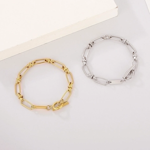 Halskette Armband Gliederkette Edelstahl Knebelverschluss Quadratischer Anhänger Minimalistischer Streetwear Schmuck