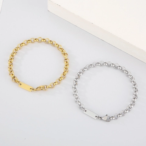 Collar Y Pulsera De Cadena Rolo Minimalista De Acero Inoxidable Colgante De Placa Rectangular Joyería De Moda Unisex