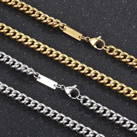 Collar De Cadena Cubana De Acero Inoxidable Para Hombre Joyería Estilo Hip Hop Con Placa Rectangular Grabable