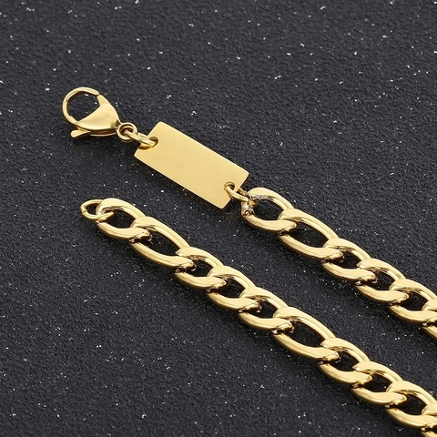 Collar Pulsera Cadena Figaro De Acero Inoxidable Con Placa Rectangular En Blanco Joyería Estilo Hip Hop Para Hombres