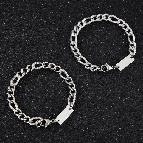 Figaro Ketting Halsketting Armband Roestvrij Staal Blanco ID Plaatje Rechthoek Hip Hop Mode Sieraden Voor Heren