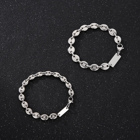 Collar Y Pulsera Cadena De Eslabones De Grano De Café Nariz De Cerdo De Acero Inoxidable Hombre Colgante Cuadrado Hip Hop